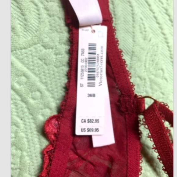 Victoria's Secret Very Sexy Red Rose Embroidery Unlined Demi Bra 36B Thong M Set - Picture 13 of 16